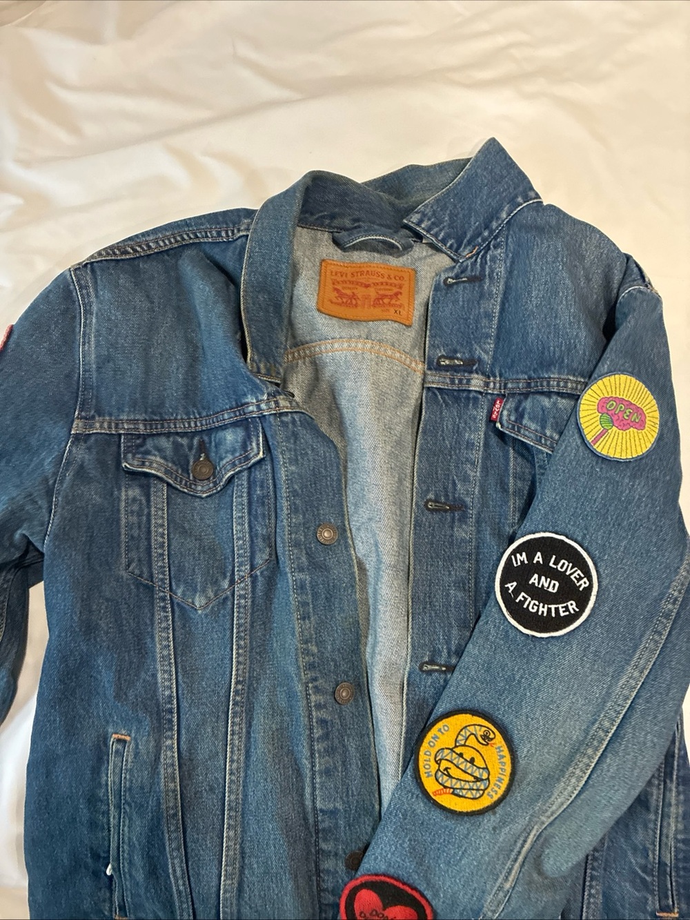 Levi's Light Blue Denim Jacket with Tan Leather Patch